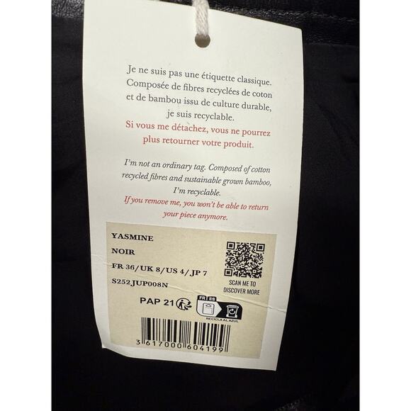 NWT Sezane Yasmine Black Leather Midi A Line Skirt sz 4 US high rise - Picture 9 of 12